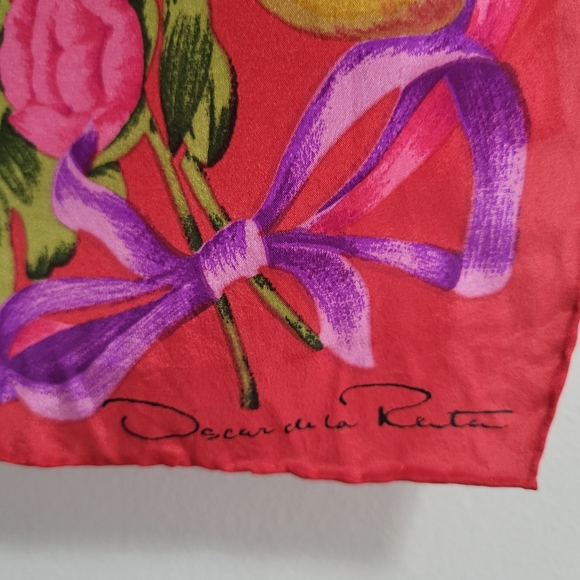 Oscar de la Renta Red Pink Purple Floral Scarf 50" x 11" - Picture 2 of 5